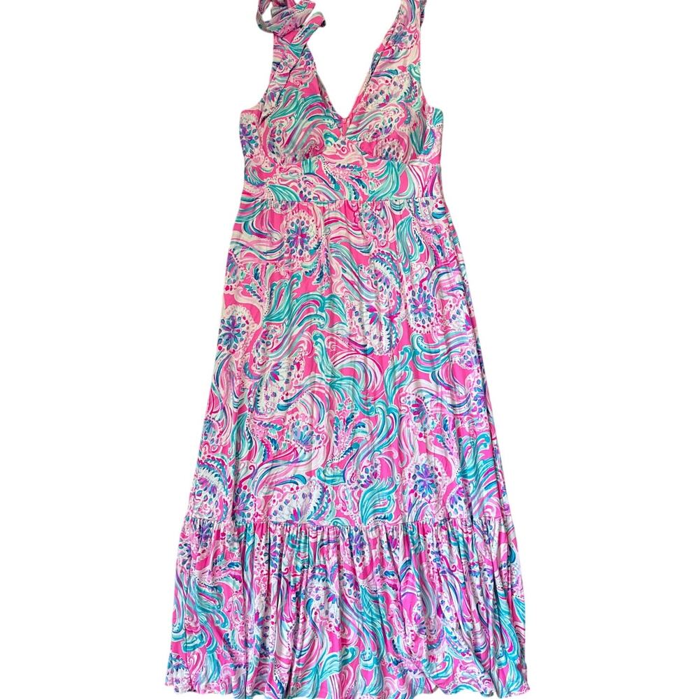 RARE Lilly Pulitzer Maxine Dress Midi Prosecco Pink Don't Be Jelly Dress Size 12 - Picture 4 of 11